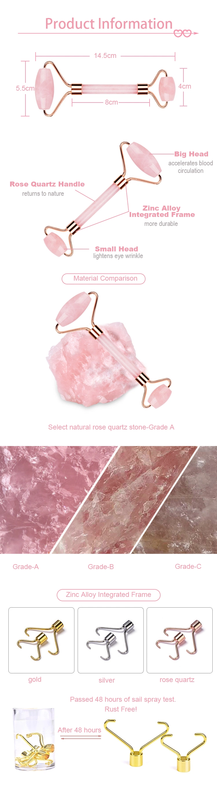 Noise Free Massager Roller Rose Quartz Beauty Massager Facial Jade Roller