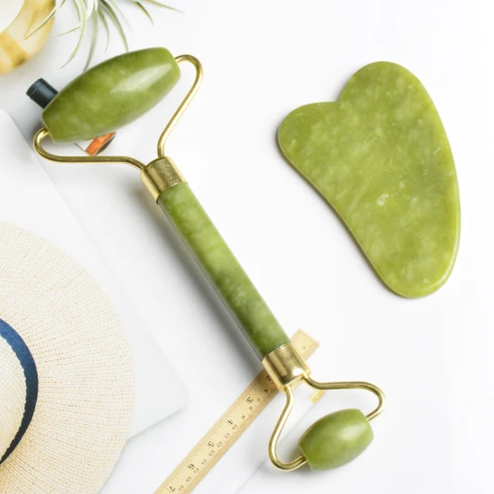 Anti-Aging-Therapie, 100 % natürliche Jade-Gesichtsroller, Jade-Roller, Gua-Sha-Kratzmassage-Werkzeuge